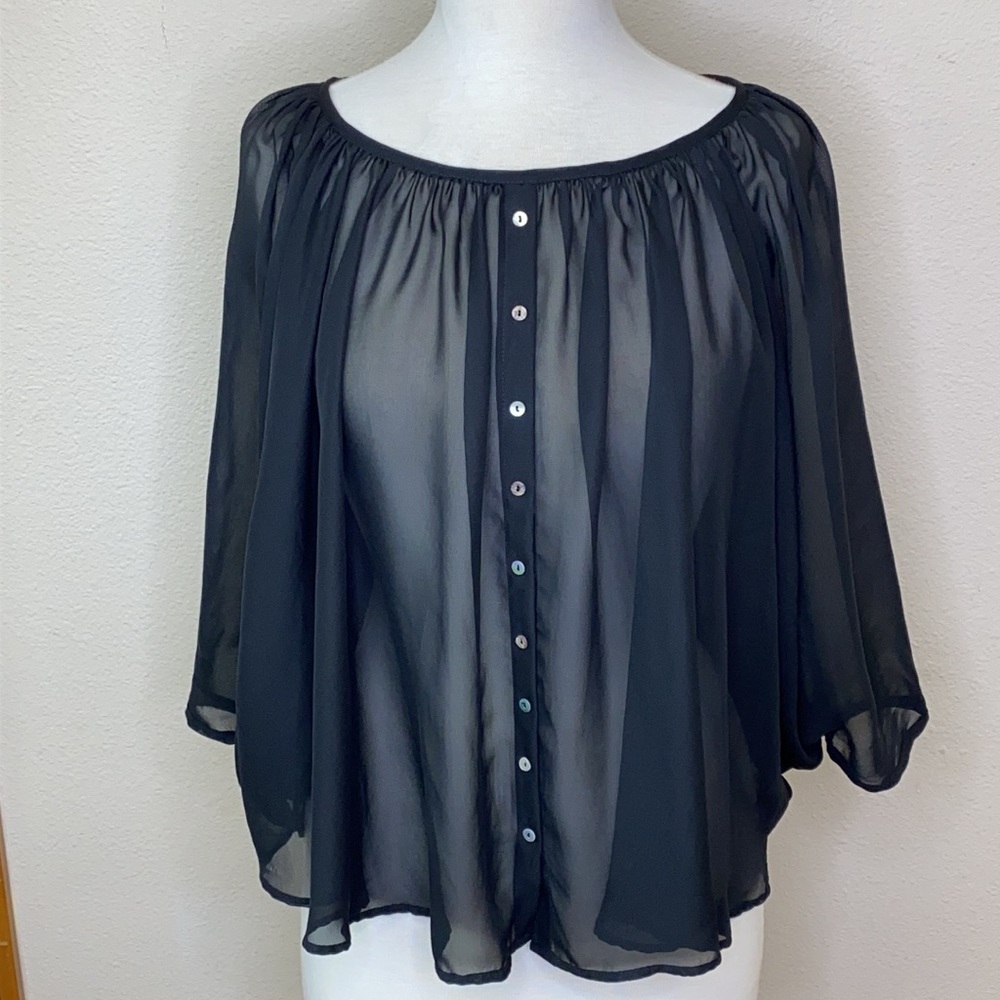 Traciel Sheer Black Blouse Size Large